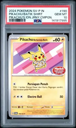 2024 POKEMON INDONESIAN SV-P PROMO #190 PIKACHU IN BATIK SHIRT PSA 10 - Image 1