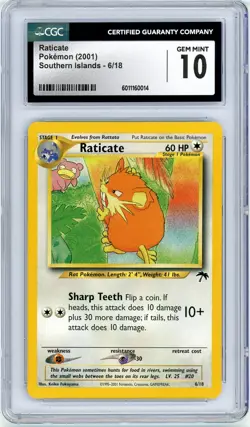 Pokemon Raticate #6 Southern Islands CGC 10 Gem Mint - Image 1