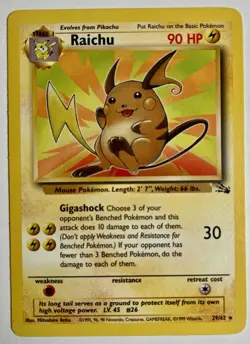 Pokemon TCG Raichu Fossil 29/62 Regular Unlimited Rare Card NM - Image 1