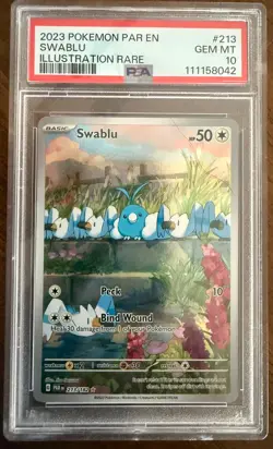 2023 POKEMON PAR EN-PARADOX RIFT ILLUSTRATION RARE #213 SWABLU PSA 10 - Image 1