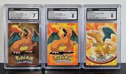 Lot of 3 CGC Graded 7,8,8 Topps 1999 POKEMON CHARIZARD 1st PRINT Blue Logo Cards - Image 1