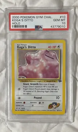 2000 POKEMON TCG GYM CHALLENGE HOLO #10 KOGA'S DITTO PSA 10 GEM MINT 💎 LOW POP - Image 1