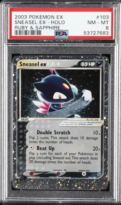 2003 POKEMON EX RUBY & SAPPHIRE #103 SNEASEL EX-HOLO PSA 8 - Image 1