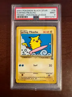 Pokemon League Black Star Surfing Pikachu Promo #28 PSA9 Cert # 68473797 - Image 2