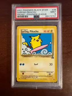 Pokemon League Black Star Surfing Pikachu Promo #28 PSA9 Cert # 68473797 - Image 3
