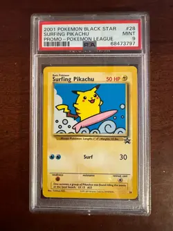 Pokemon League Black Star Surfing Pikachu Promo #28 PSA9 Cert # 68473797 - Image 4