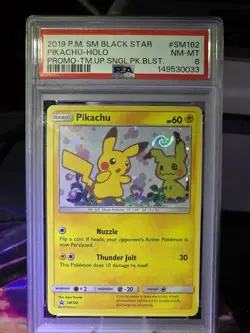 Team Up Black Star Promo Pikachu Ft. Mimikyu PSA 8 Perfect Swirl In HoloSM162 - Image 2