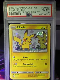 Team Up Black Star Promo Pikachu Ft. Mimikyu PSA 8 Perfect Swirl In HoloSM162 - Image 3