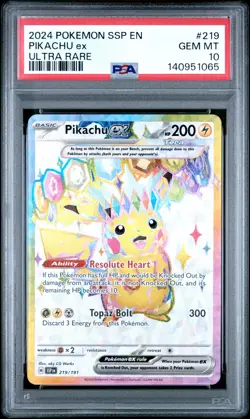2024 POKEMON SSP EN-SURGING SPARKS ULTRA RARE #219 PIKACHU EX PSA 10 - Image 1