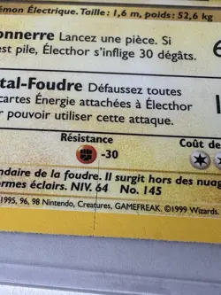 1st Edition French Zapdos Electhor 1999 Pokemon TCG Base Holo 16/102 - Image 3