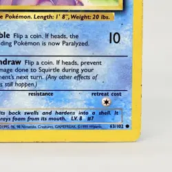 Pokemon Squirtle 63/102 BS Base Set Unlimited Vintage 1999 Crease - Image 4