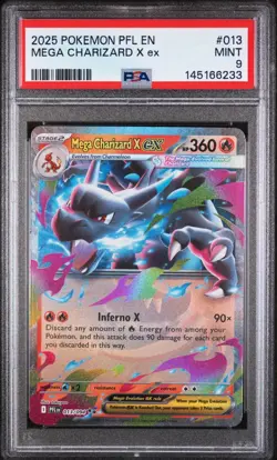 MEGA CHARIZARD #013 DOUBLE RARE 2025 POKEMON PFL EN PHANTASMAL FLAMES PSA 9 MINT - Image 1