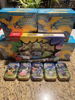 Pokemon TCG: Ascended Heroes Lot. 4 ETB, 5 Mini Tins, 1 Pin Collection. SEALED - Image 1