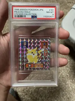 Pokemon Pikachu #161 Holo 1996 Amada Sticker Collection PSA 8 NM-MT - Image 1