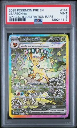 2025 POKEMON PRE EN SPECIAL ILLUSTRATION RARE #144 LEAFEON EX SIR PSA 9 🐦‍🔥 - Image 1