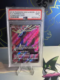 PSA 9 2018 POKEMON SUN & MOON FORBIDDEN LIGHT #126 XERNEAS GX FULL ART - Image 1