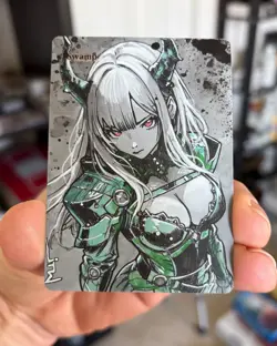 Magic MTG Altered Painted Swamp Dark Elf Anime Girl by white_alters - Image 2