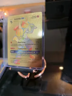 Lucario GX Rainbow Gold Foil Fan Art Vinyl Textured Collector Pokemon Card - Image 1