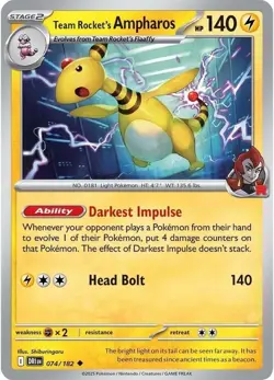 Team Rocket's Ampharos - 074/182 - Uncommon NM, English Pokemon Destined Rivals - Image 1