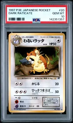 1997 POKEMON JPN ROCKET #20 DARK RATICATE PSA 10 - Image 1