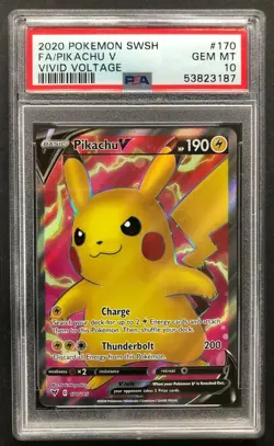 2020 Pokemon SWSH Full Art Pikachu V PSA 10 Gem Mint Vivid Voltage 170/185 Card - Image 1