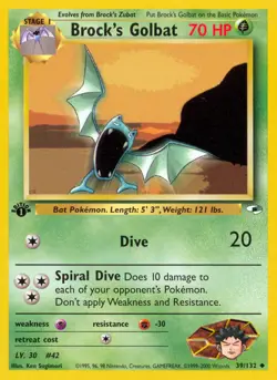 Pokemon TCG: Gym Heroes - Brock's Golbat - 1st Edition - 39/132 - Near Mint - Image 1