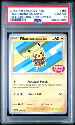 2024 POKEMON INDONESIAN SV-P PROMO #155 PIKACHU IN BATIK SHIRT PSA 10 - Image 1