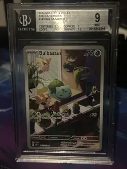 Beckett 9 Mint Pokemon TCG Bulbasaur Stellar Crown Illustration - Image 1