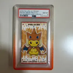 2015 😺 XY Promo Jap Poncho Wearing Pikachu MC Business Card Charizard Y PSA-8 - Image 1