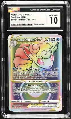 Pokemon Silver Tempest Alolan Vulpix VSTAR Rainbow Secret Rare #197/195 CGC 10 - Image 1