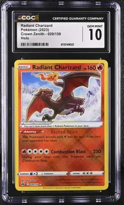 🔥 CGC 10 ENGLISH Radiant Charizard 020/159 Crown Zenith Pokemon Card - Image 1