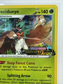 Pokemon Card - Decidueye SWSH035 Darkness Ablaze Prerelease Black Star Promo - Image 3