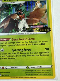 Pokemon Card - Decidueye SWSH035 Darkness Ablaze Prerelease Black Star Promo - Image 4