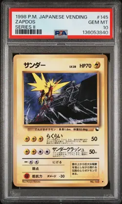 1998 POKEMON JPN VENDING SER II #145 ZAPDOS PSA 10 - Image 1