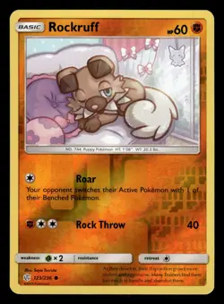 Rockruff 123/236 Reverse Holo S&M Cosmic Eclipse Pokemon Card - Image 1