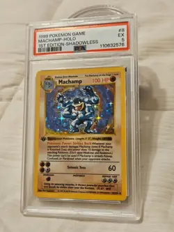 1999 POKEMON GAME MACHAMP-HOLO 1ST EDITION-SHADOWLESS #8 EX 5 - Image 1