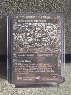 MTG TMNT Michelangelo, Improviser Borderless Foil gold signature Headliner - Image 1