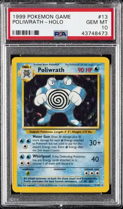 1999 POKEMON BASE SET UNLIMITED #13 POLIWRATH-HOLO PSA 10 - Image 1