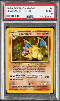 1999 POKEMON BASE SET UNLIMITED #4 CHARIZARD-HOLO PSA 9 - Image 1
