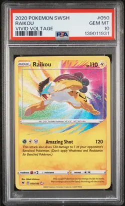 PSA 10 RAIKOU 050 AMAZING RARE VIVID VOLTAGE POKEMON MJ - Image 1