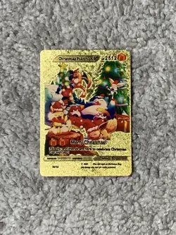 Christmas Pokemon V HP2512 Merry Christmas! Gold Foil Fan Art Collector Card NM! - Image 1