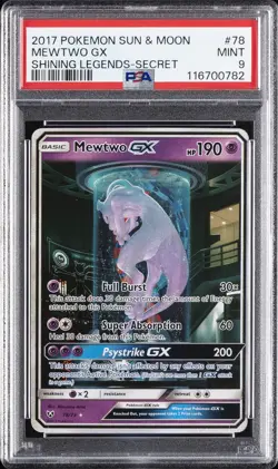 2017 POKEMON SUN & MOON SHINING LEGENDS SECRET #78 MEWTWO GX PSA 9 - Image 1