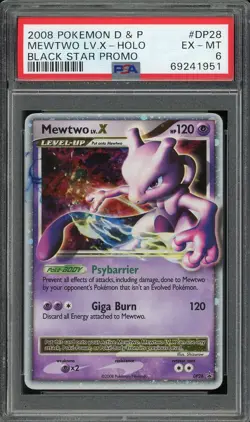 2008 PSA 6 Pokemon D&P Mewtwo Lv.X DP28 Black Star Promo Card EX-MT - Image 1