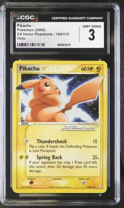 CGC 3 Pikachu Gold Star 2006 EX Holon Phantoms 104/110 Holo Pokemon Card - Image 1