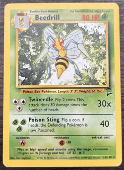 Beedrill 021/130 Pokemon TCG WOTC Base Set 2 Rare Heavily Played HP - Image 1