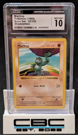 1999 Pokemon Base Set Machop 52/102 Shadowless CGC 10 Gem Mint - Image 1