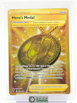 HERO'S MEDAL 2020 TCG VIVID VOLTAGE POKEMON TCG TRAINER GOLD ART 201/185 Q0014 - Image 1