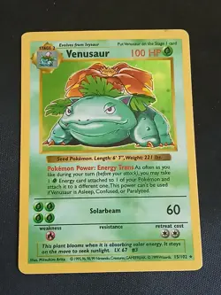 SHADOWLESS Venusaur 15/102 - HOLO - Pokemon Base Set 1999 Moderate Play - Image 1