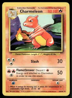 Charmeleon 1999 Base Set Unlimited WOTC Vintage Pokemon Card 24/102 (LP) - Image 1