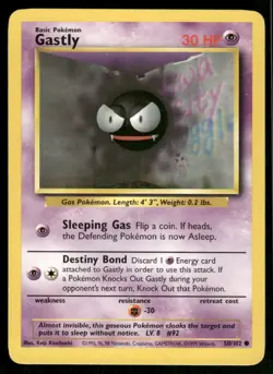 Gastly 1999 Base Set Unlimited WOTC Vintage Pokemon Card 50/102 (LP) - Image 1